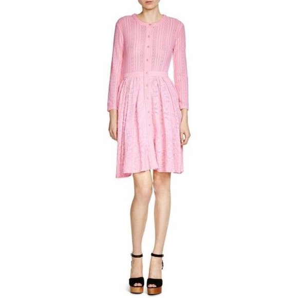 Maje Roxo Lace Long Sleeve Midi Dress Rose Size 3